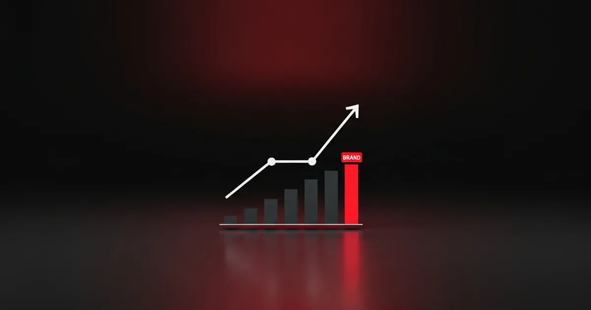 An abstract dark chart with a rising trend line and one bar picked out in brand red, standing in for a field guide that ranks software for vinyl wrap and ceramic coating shops.