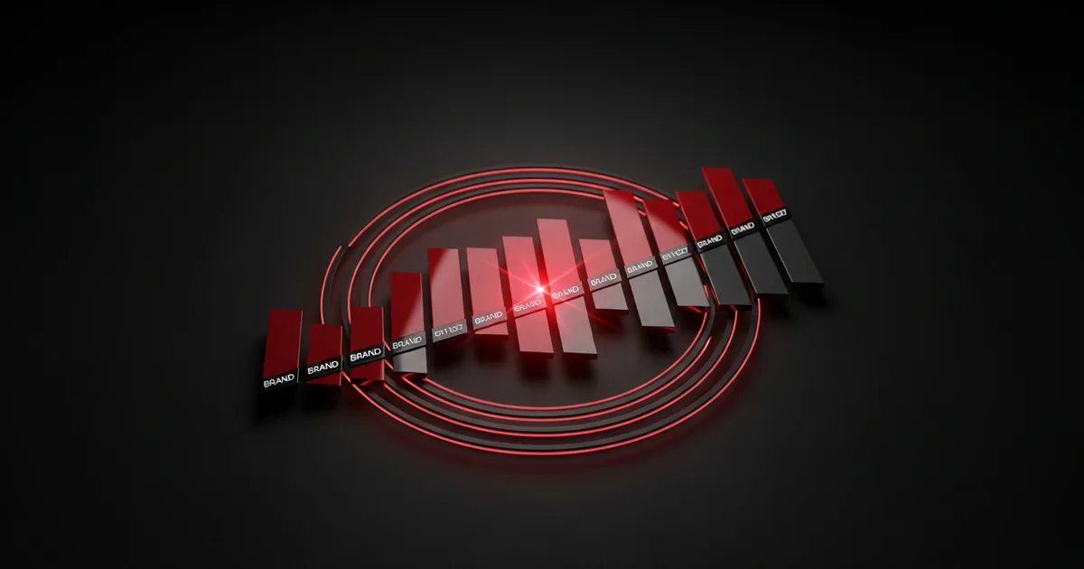 Abstract Service VIN brand illustration on a dark background with a red glow, concentric rings and a row of vertical bars in brand red and muted gray.