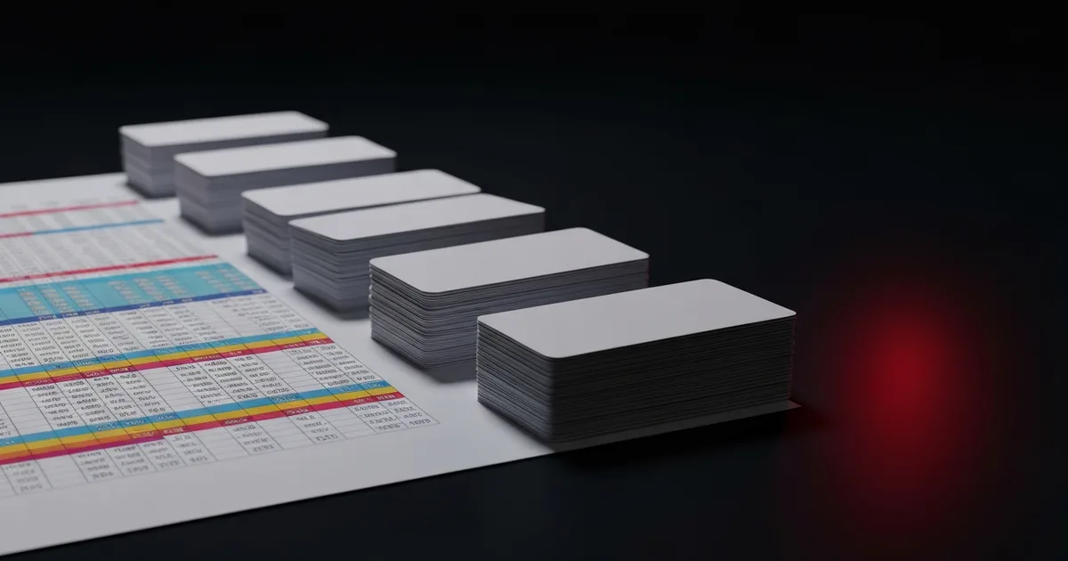 A cluttered color-coded spreadsheet on the left resolving into a tidy stack of clean CRM customer cards on the right, no real customer data shown.