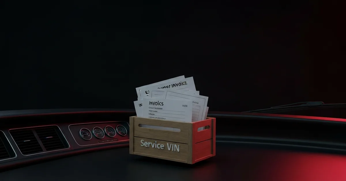 A crate of customer and invoice records lifting cleanly out of an old dashboard and settling into Service VIN with the records intact.