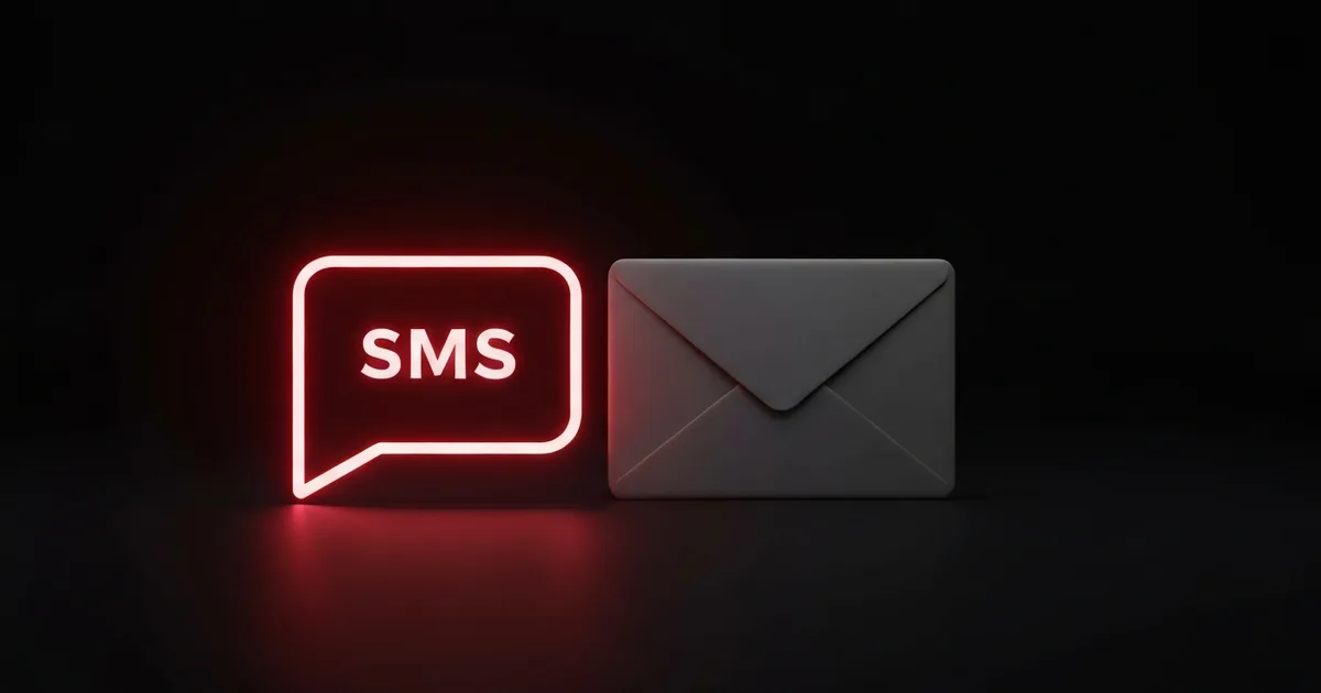 A read-receipted text bubble glowing beside a greyed-out unopened email, illustrating why an SMS CRM reaches customers when email doesn't.