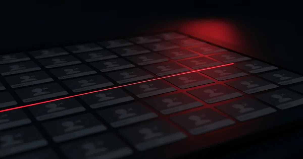 A dark grid of faded contact cards in a shop CRM, a warm brand-red pulse sweeping across and re-lighting a few of them.